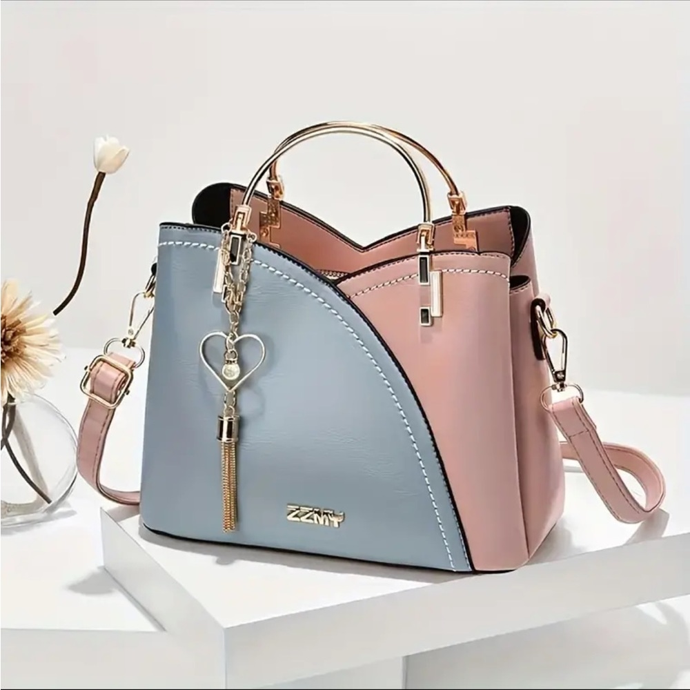Color Block Satchel Bag, Trendy Tassel Decor Women's Top Ring Purse